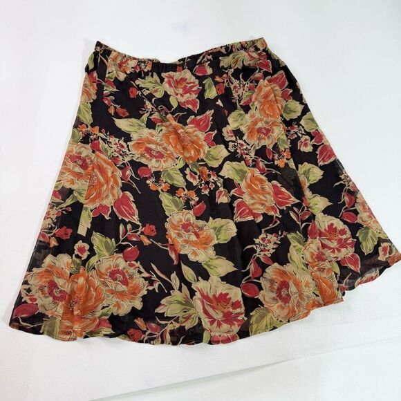 Serengeti Flare Skirt Women 2x Floral Lined Elastic Waist Pull On Flowy Romantic - Picture 5 of 6